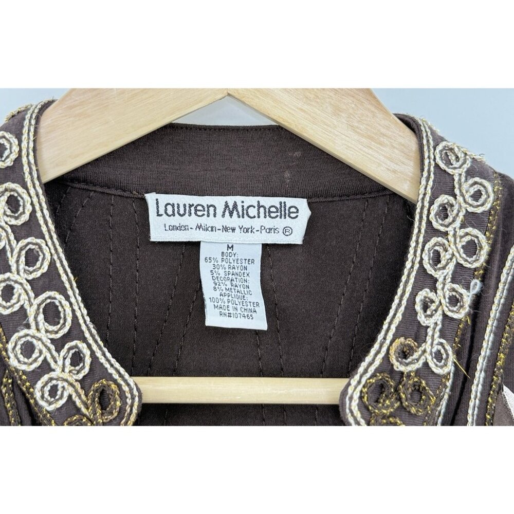 Lauren Michelle Brown Metallic Embroidered Applique Blouse Sz M Art To Wear Boho - Picture 6 of 8